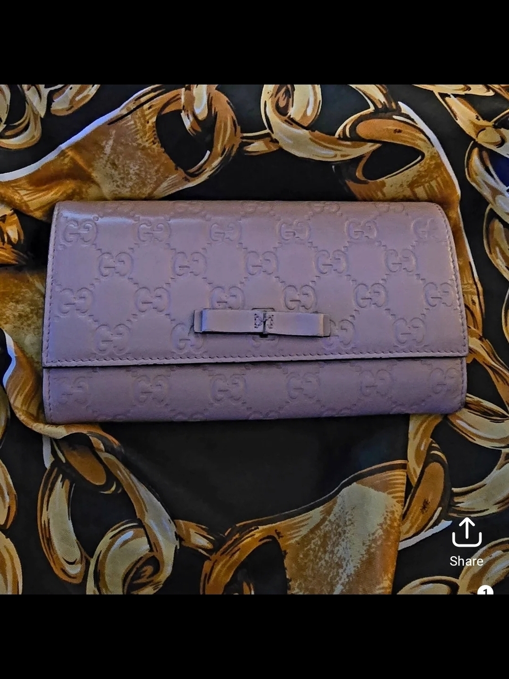 Gucci Lavender Embossed GG Continental Wallet with Bow